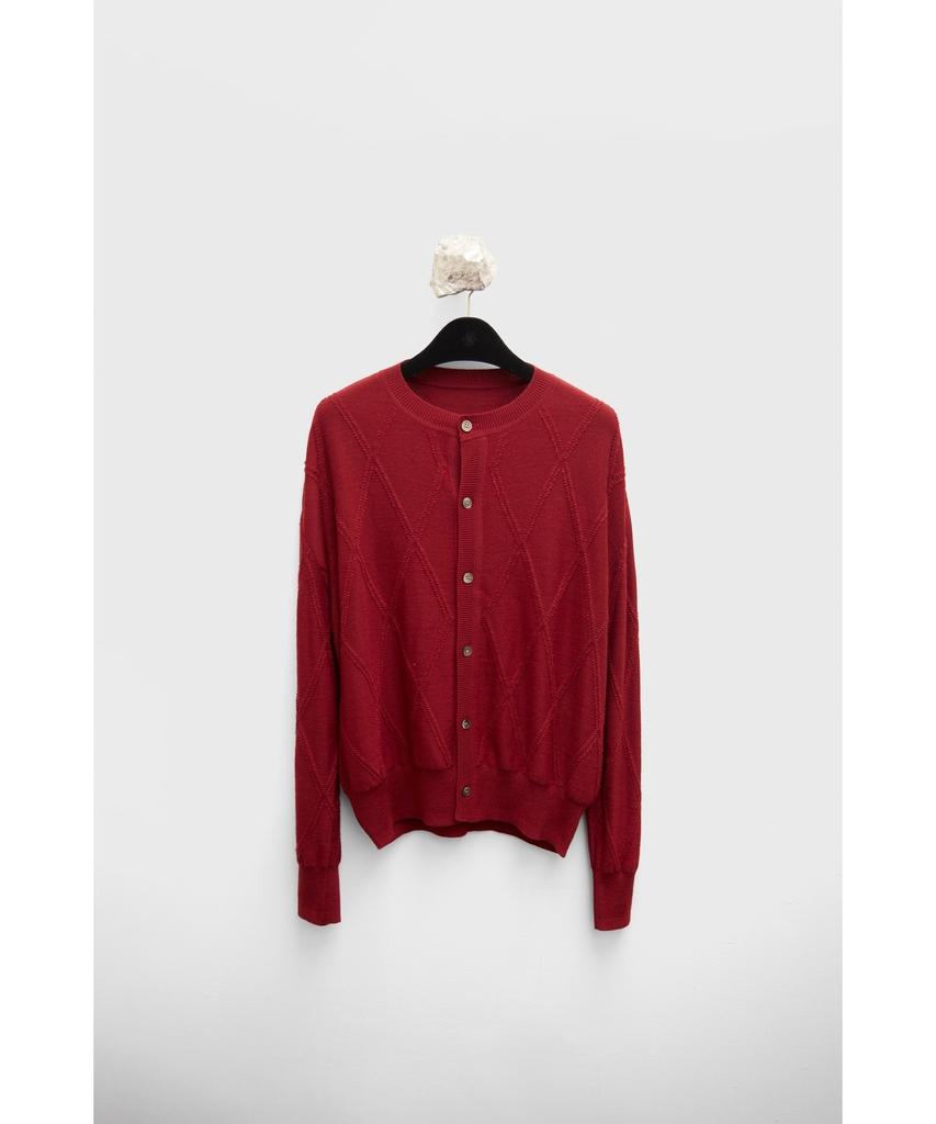 YOUTH Round Neck Textured Cardigan - Red