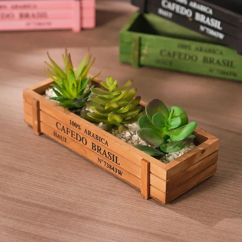 Retro Garden Plant Pot Vintage Wooden Storage Box for Sundries Stationery Pen Box Succulents Flower Pots Balcony Home Decoration