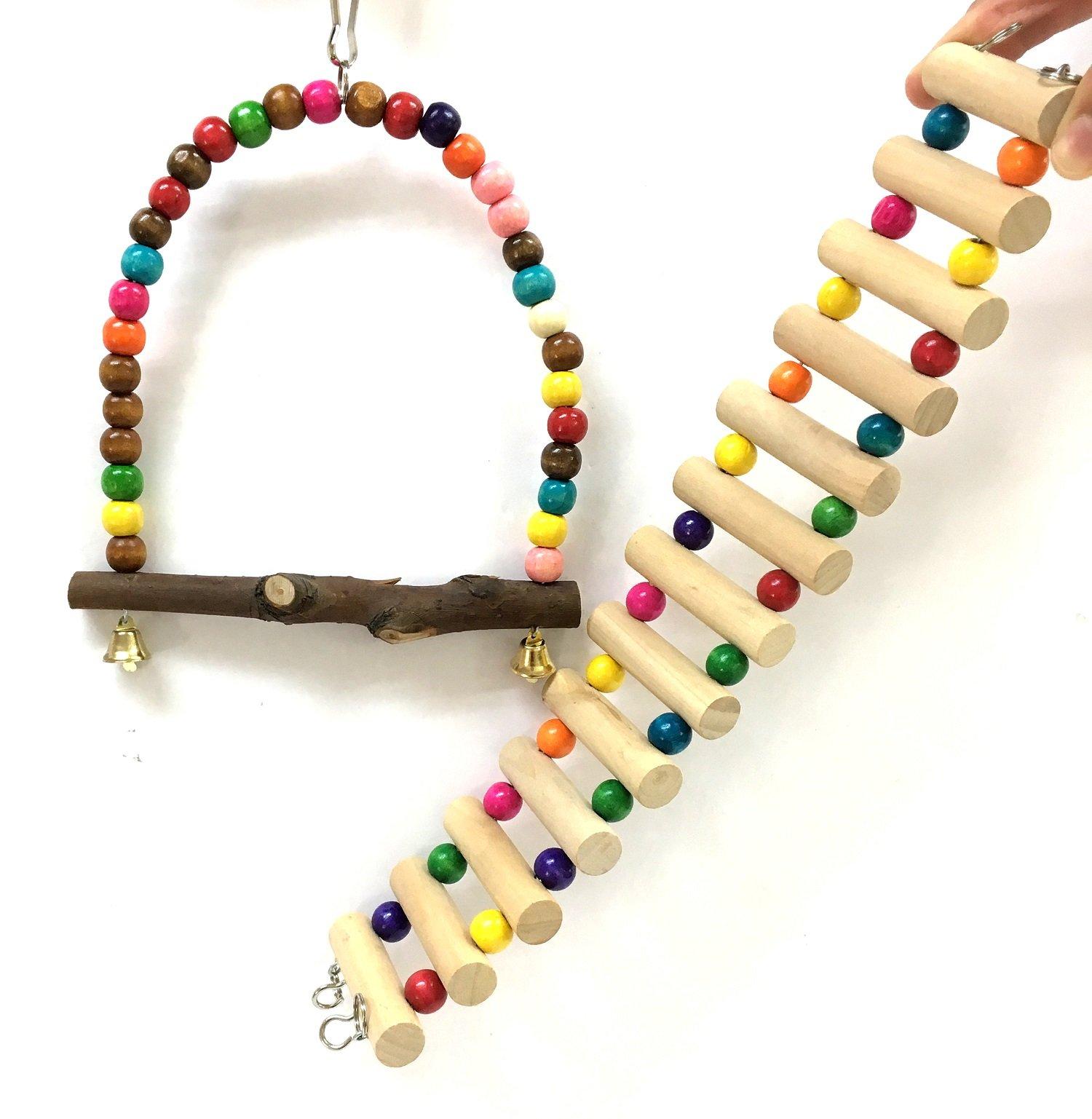

Small Animal Cage Colorful Toy Set of 2 Swing Long Ladder Bird Hamster Accessories [Angelicate] (Charming)