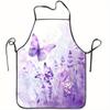 1pc Purple Butterfly & Floral Print Polyester Apron - Durable Kitchen Baking Cooking Apron