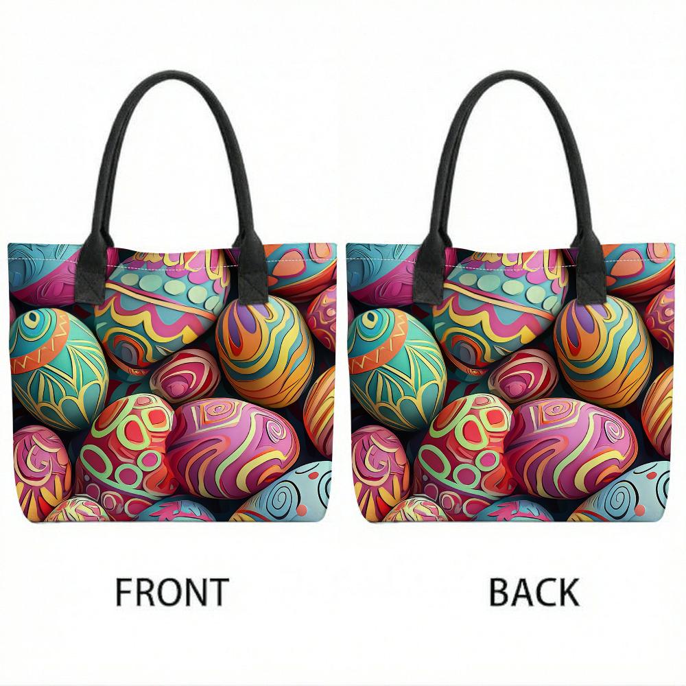 Colorful Easter Egg Pattern Tote Bag Large Capacity Casual Shoulder Bag for Daily Shopping Travel