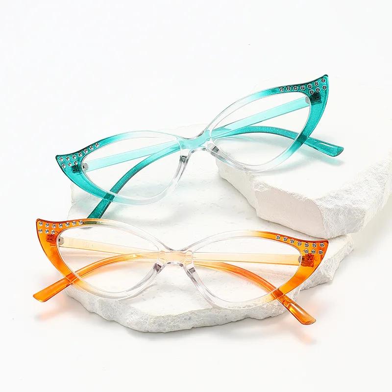 Vintage Katzenauge Lesebrille Damen Perle Anti-Blaulicht High-Definition Farbverlauf Brille Retro Metallscharnier Brillen +1.0+1.5