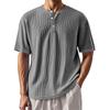 Men's Summer Solid Color Stripe Texture Button Collar Short Sleeve Tops Men's Casual Loose Fashion Tops