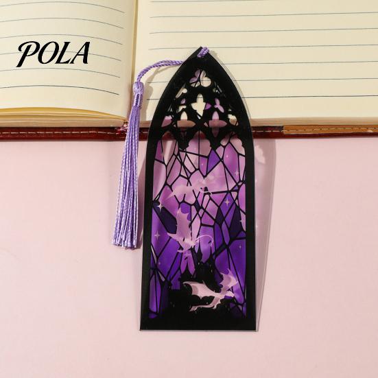 Decorative Book Accessory Stained Glass Art Acrylic Bookmark, Halloween Dark Aesthetic Mark, Transparent Bookmark Page Marker with Tassel, Gifts