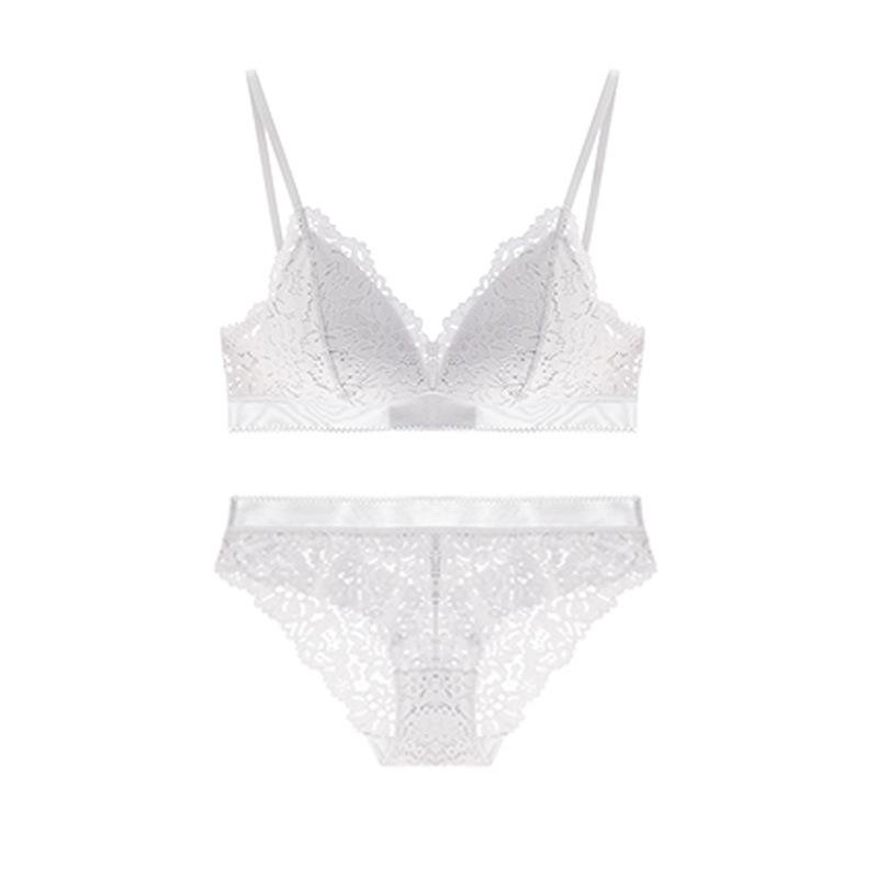 French rimless bra set lace 1011 autumn sexy underwear women's triangle cup gather small breasts