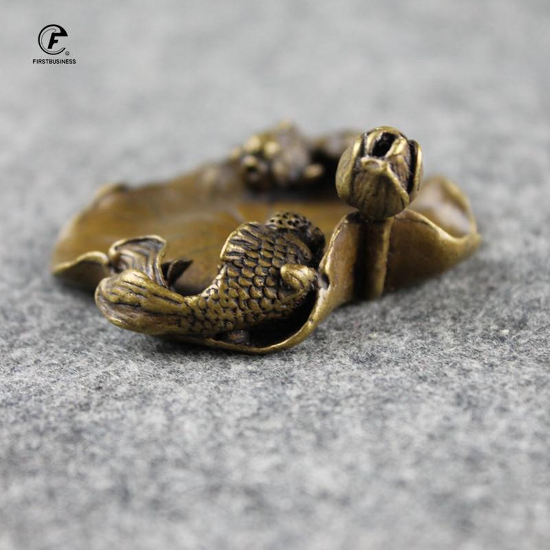 Antique Copper Incense Stick Holder Couple Fishs Lotus Small Ornaments Creative Vintage Brass Censer Home Decor Incenses Burner