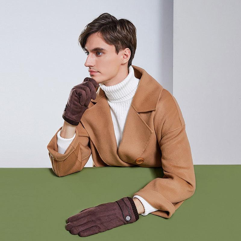 

Suede gloves men s autumn and winter windproof and warm touch screen piled thickened cycling motorcycle driving cold and non-slip one size fits all чорний