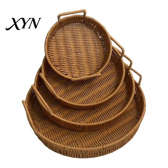 Mold Resistant Bread Tray Imitation Rattan Fruit Basket, Round Tray, Steamed Decorative Woven Basket Food Storage Eco-Friendly Kitchen Organizer,