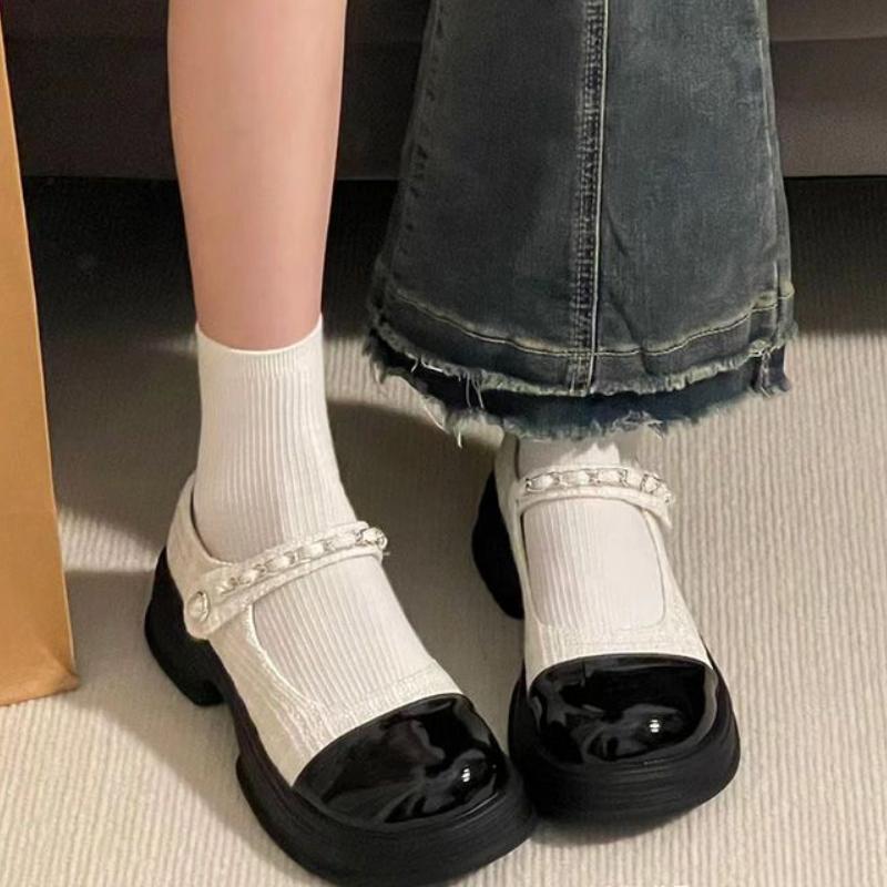 

Splicing Color Platform Woman Pumps Round Toe With Medium Heels Mary Jane Shoes for Women High Quality Korean Style 39 Footwear 40