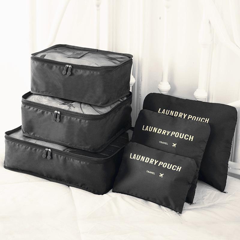 Korean 6-Piece Waterproof Travel Storage Bag Set - Solid Color Clothing Organizers