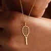 Sportliche Vergoldete Hohl-Tennisracket-Anhänger Halskette Für Damen Modeschmuck Accessoires Geschenke