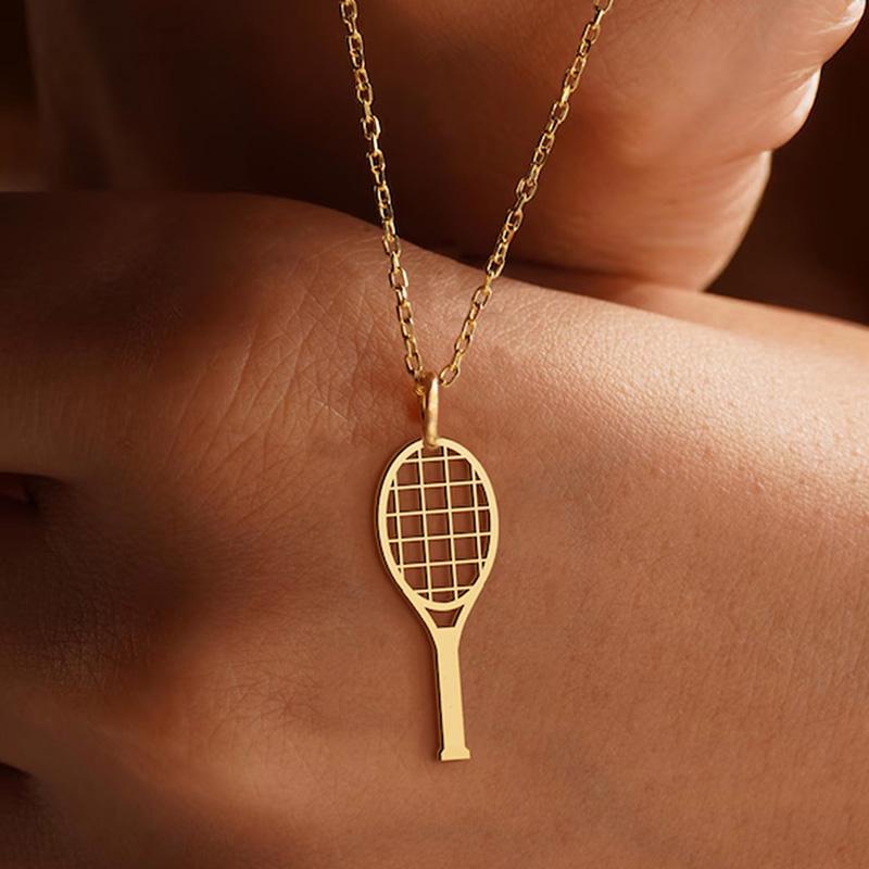 Sportliche Vergoldete Hohl-Tennisracket-Anhänger Halskette Für Damen Modeschmuck Accessoires Geschenke