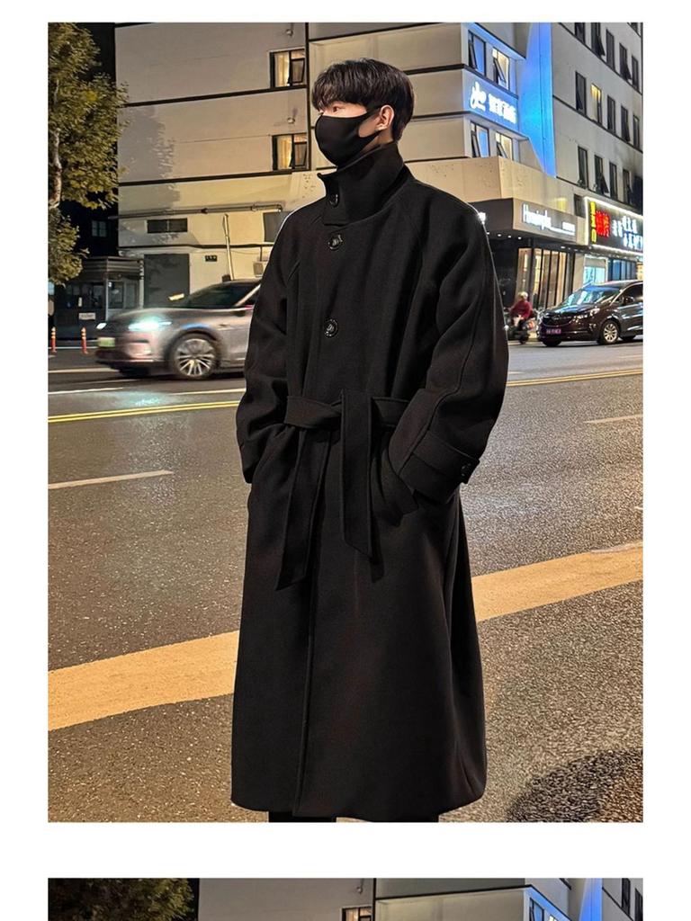 Men's Korean Style Thick Wool Over-the-Knee Trench Coat - Mid-Length, Warm, British Style Winter Jacket