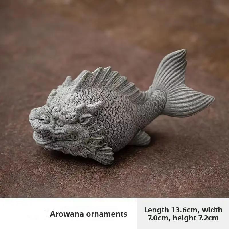 

1PC Copyright sandstone fish dragon decorative ornament simple retro living room home creative landscape tea pet