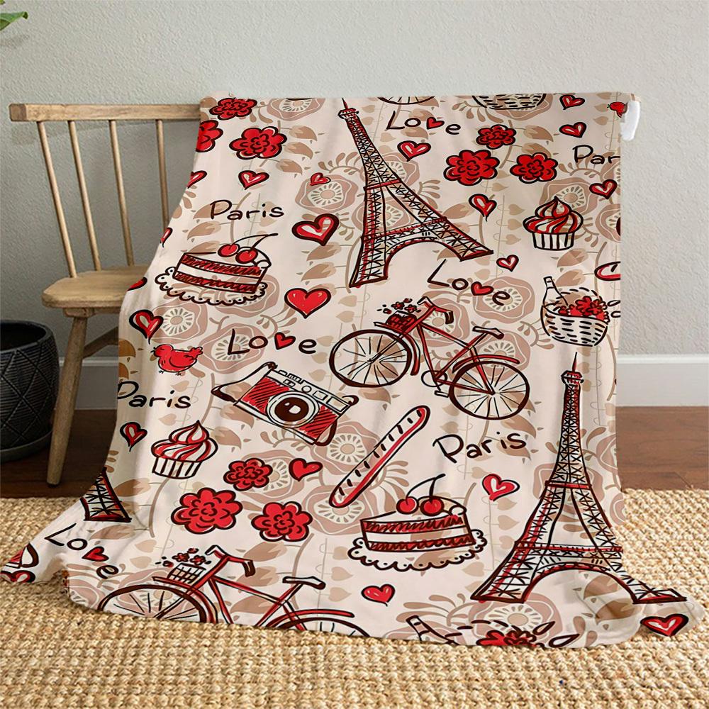 1pc Paris Love Outdoor Flannel Blanket Soft Warm All-Season Throw for Sofa Bed Car Camping Office, Cozy Gift Idea1213S