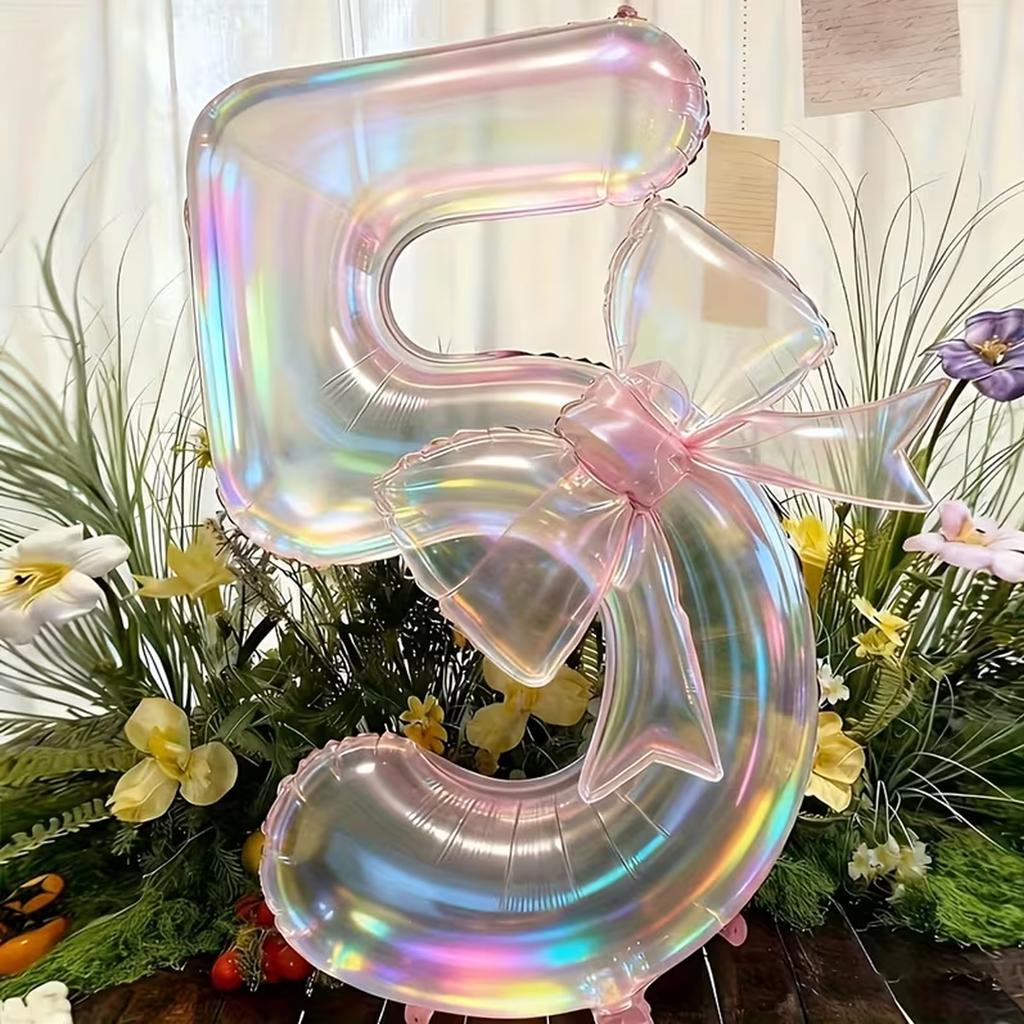 2pcs Colorful Transparent Digital Balloon 0-9 Colorful Bow Balloon, Used for Birthday Parties and Anniversary Decoration