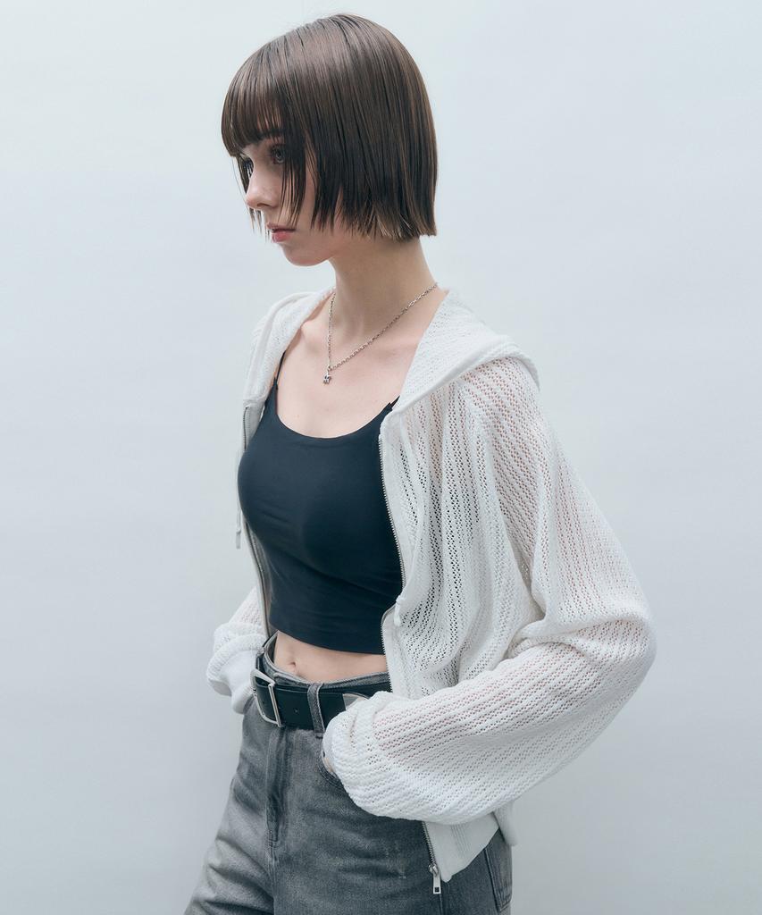 Mongdol Crochet Knit Zip-Up Hoodie In Ivory Mdcd040Ivory