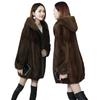 New autumn and winter imitation mink velvet coat women's hooded medium and long imitation fur jacket imitation mink