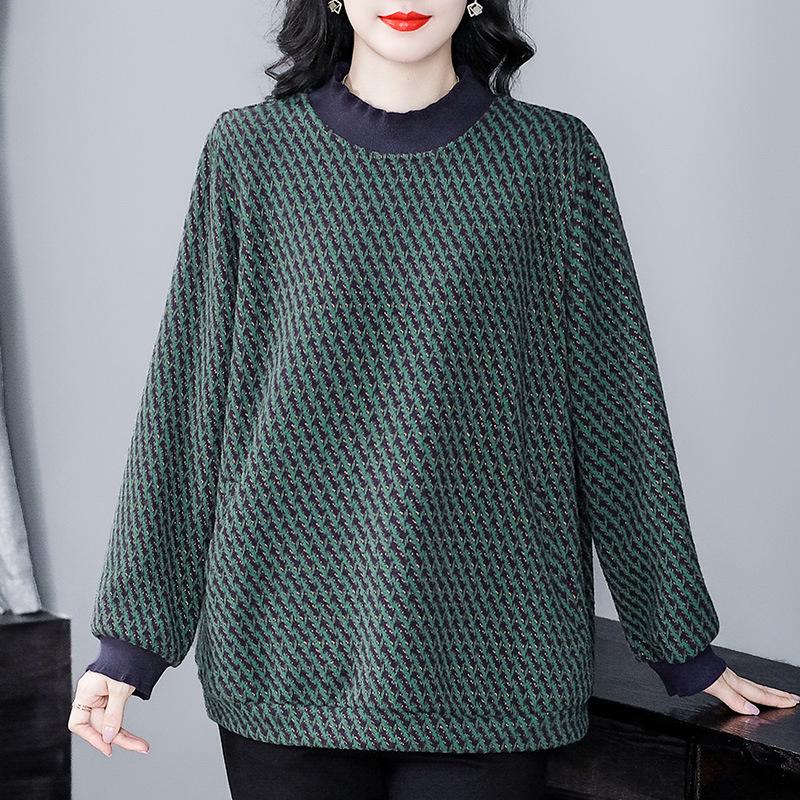 Plus Size Loose Jacquard T-Shirt Sweatshirt for 40-Year-Old Women - Warm, Versatile & Light