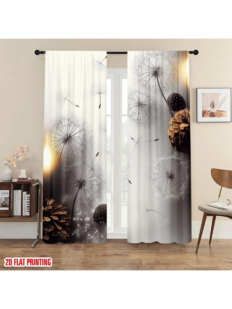 

Plane Printing Creative Curtains Dandelion Drift Versatile Polyester Fabric Without Rod Home Decor Ldeal Living Curtain Made Of W100*H70(CM)-Hooks&1PCS