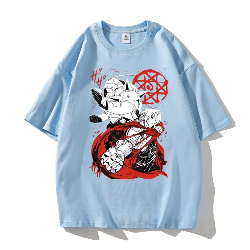 Fullmetal Alchemist T-Shirt Men High Quality Cotton Brotherhood Alphonse Elric Black Shirt Tee Graphic T Shirts Y2k Top Clothing