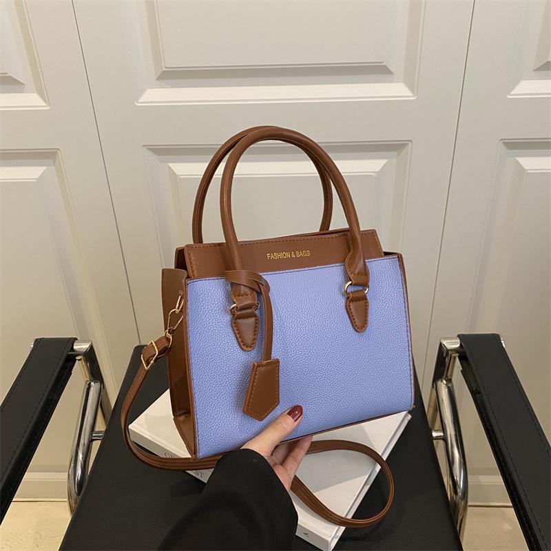 New contrasting color simple large-capacity textured mother and child bag single shoulder oblique span atmospheric women's bag summer new square bag