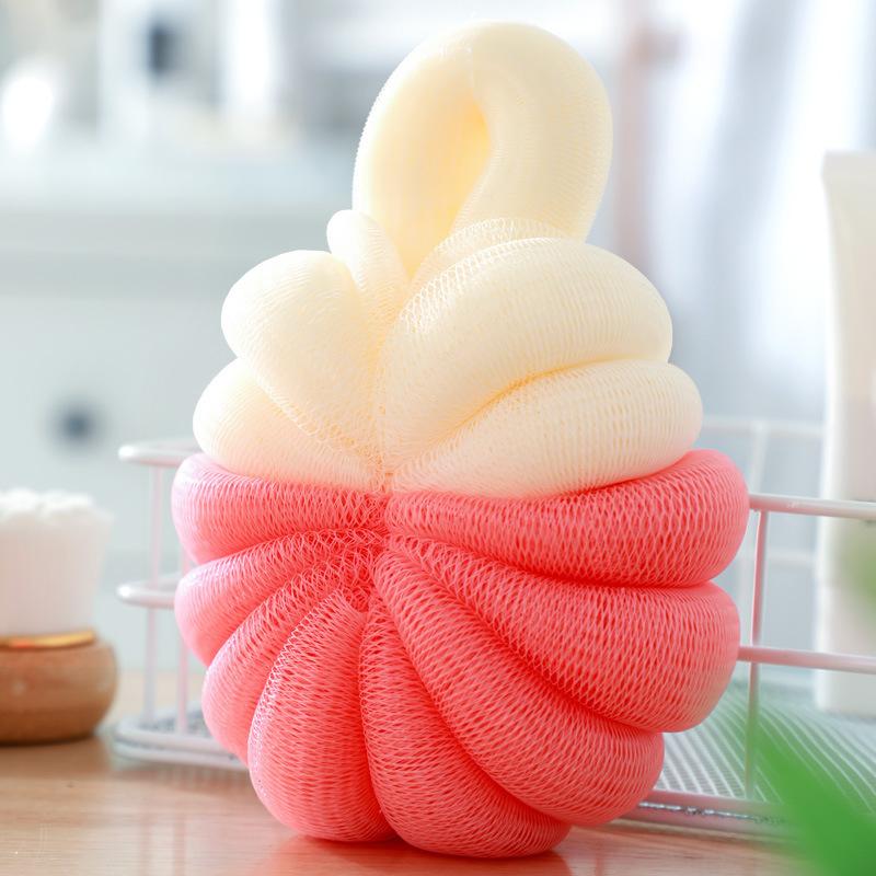 Cute Pumpkin Bath Ball Dual Color Mesh Shower Sponge Soft Body Exfoliating Loofah Scrubber for Bathroom