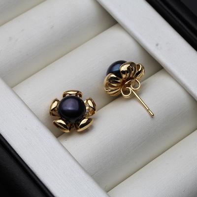 Real Cultured Freshwater Pearl Earring 925 Silver,Wedding Cute Black Pearl Stud Earrings Wife Girl Birthday