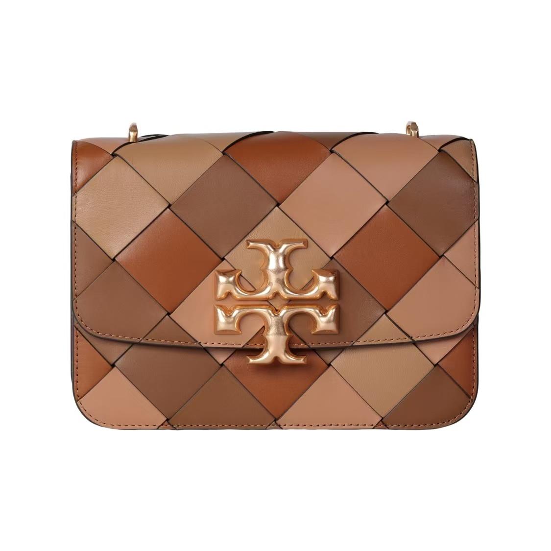 

Tory Burch Eleanor Double T Metal Logo Leather Crossbody Bag Medium Women Bags Brown Multicolor 139224-250 Basic Set (Bag+Dust Bag)