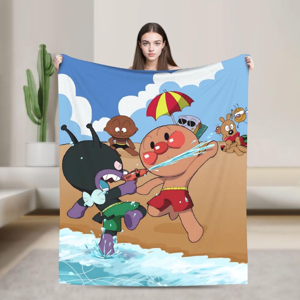 Baikinman Anime  Flannel Blanket  Warm Throw Blanket for Couch Chair Camping Fashion Bedspread Sofa Bed Cover