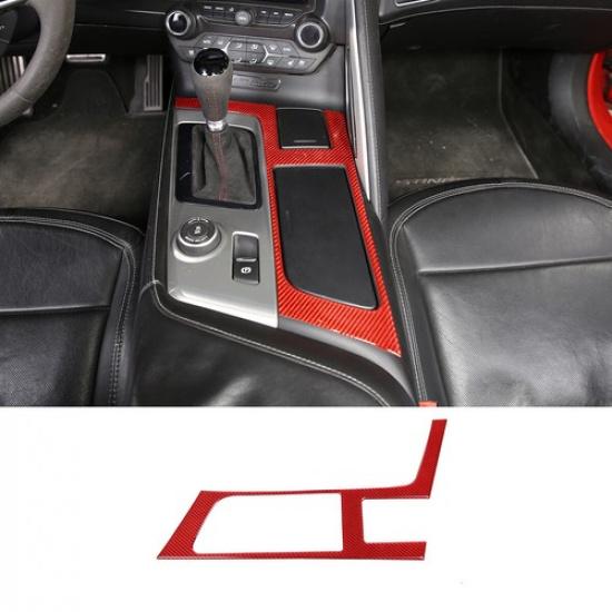For Corvette C7 2014- Car Central Gear Frame Trim Red Carbon Decorative Kits