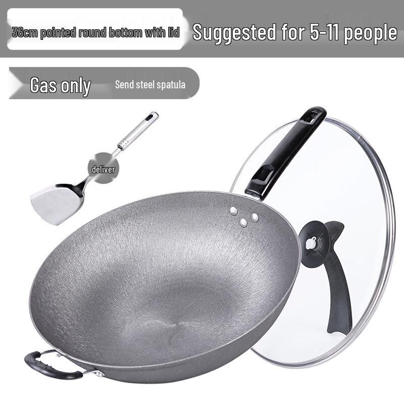 Mingling 36CM Round Bottom Cast Iron Wok with Lid