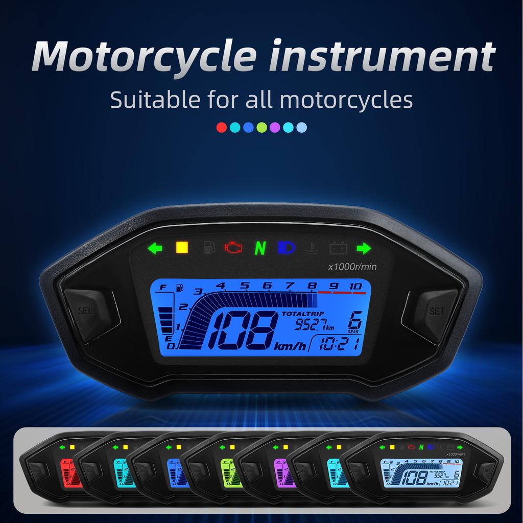 Universal Motorcycle LED Digital Speedometer 10000RPM 7 Colors Backlight Digital Odemeter Tachometer For 2,4 Cylinder