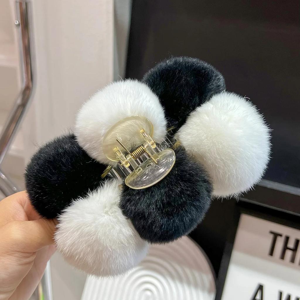 YHJ Oversize Hairball Hair Claw Clips Winter Faux Rabbit Fur Crab Hair Clip Headband for Women Grab Clamp Hair Accessories
