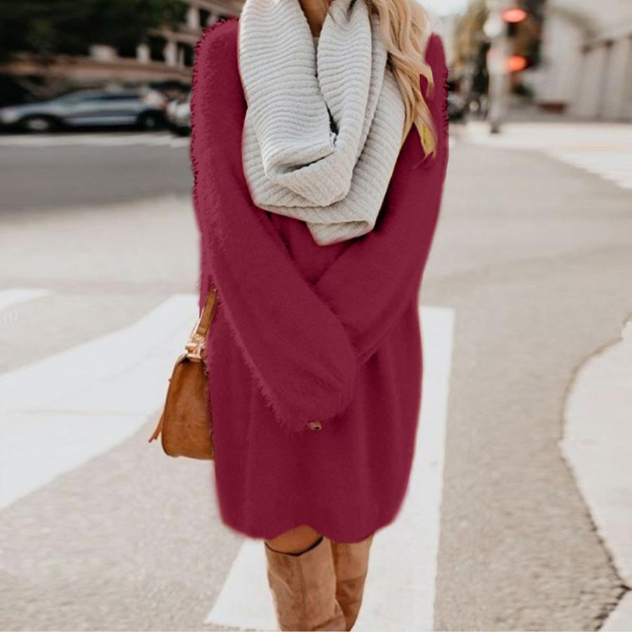 Fall Winter Women's Long Sleeve Loose Knit Fleece Maxi Dress