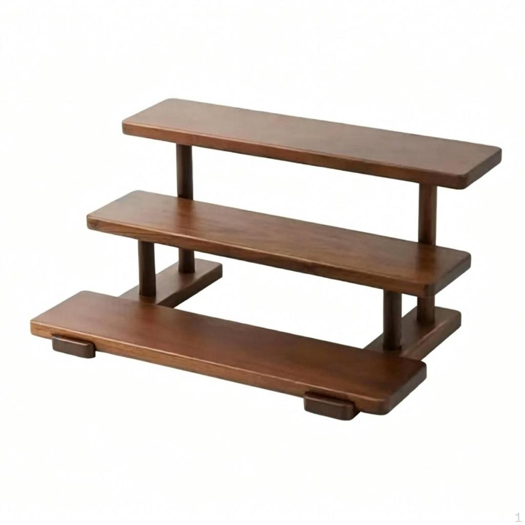 ThreeTier Wooden Rack Vintage Material Display Stepped Design Walnut Wood Shelf for