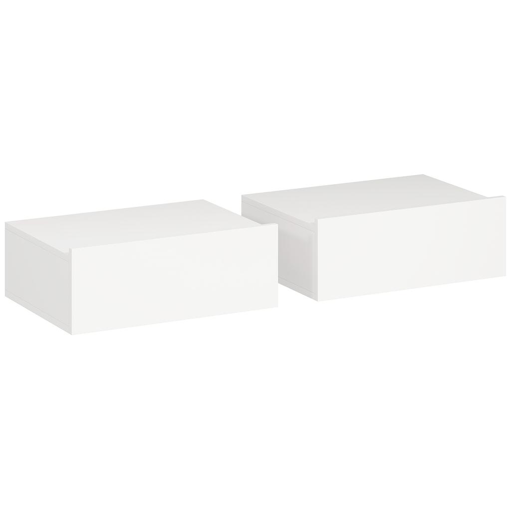 Set of 2 Wall-Mounted Nightstands, Sliding Drawer, 40x30x15 cm, White