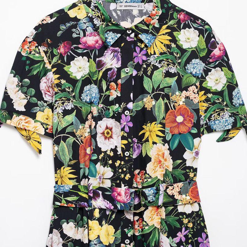 Kaslead New Arrival Women's Clothing Fashion Style Flower Print Poplin Midi Skirt Dress 2944216