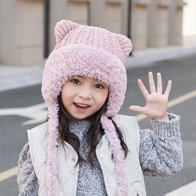 Toddler Bear Ear Knitted Hat Warm Winter Protective Headgear For Kids