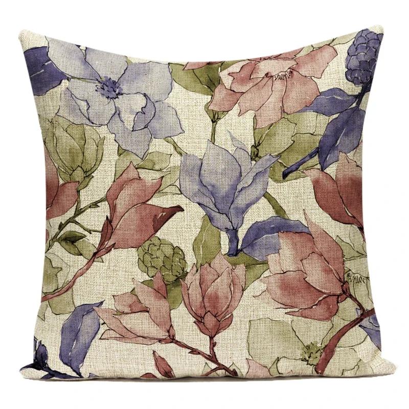 Flower Pattern Decorative Sofa Seat Cushion Cover Fresh Floral Print Pillowcase Home Decor Square Custom Throw Pillows Cover