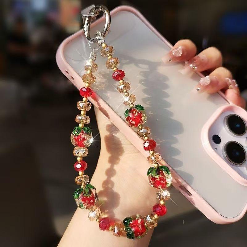 Advanced Luminous Crystal Persimmon Phone Chain Bag Key Pendant Hanging Rope Handheld Wrist Short Chain