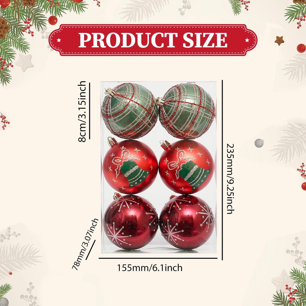 6 Pieces Christmas Ball Ornaments Tree Hanging Balls with Hole Xmas Decorations