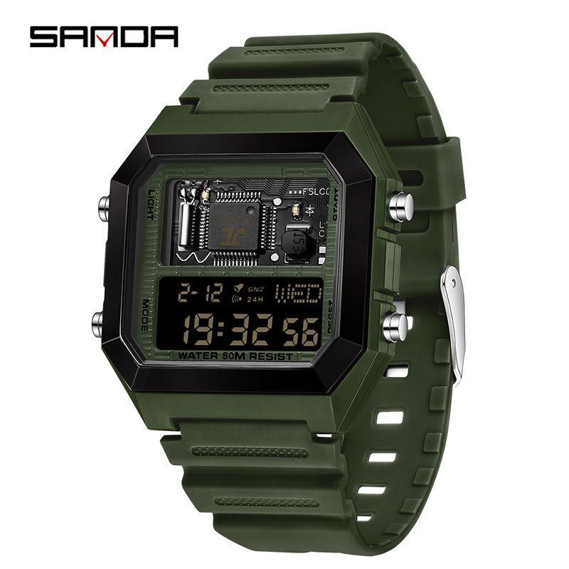 SANDA Dual-Time Multifunction Student Sports Watch - Square, Waterproof, Electronic