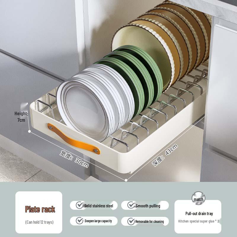 Bowl & Dish Pull-Out Storage Rack - In-Cabinet Drainer & Organizer