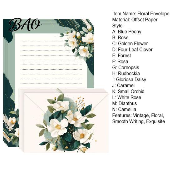 Vintage Letter Stationery 5Pcs Floral Butterfly Paper Envelope Set, Writing with Lined Pages, Kit for Letters, Greeting Messages, Journaling,