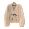 Thousand gold wind fur jacket for women's autumn and winter small men, new collar lace-up imitation fox hair thickened light top