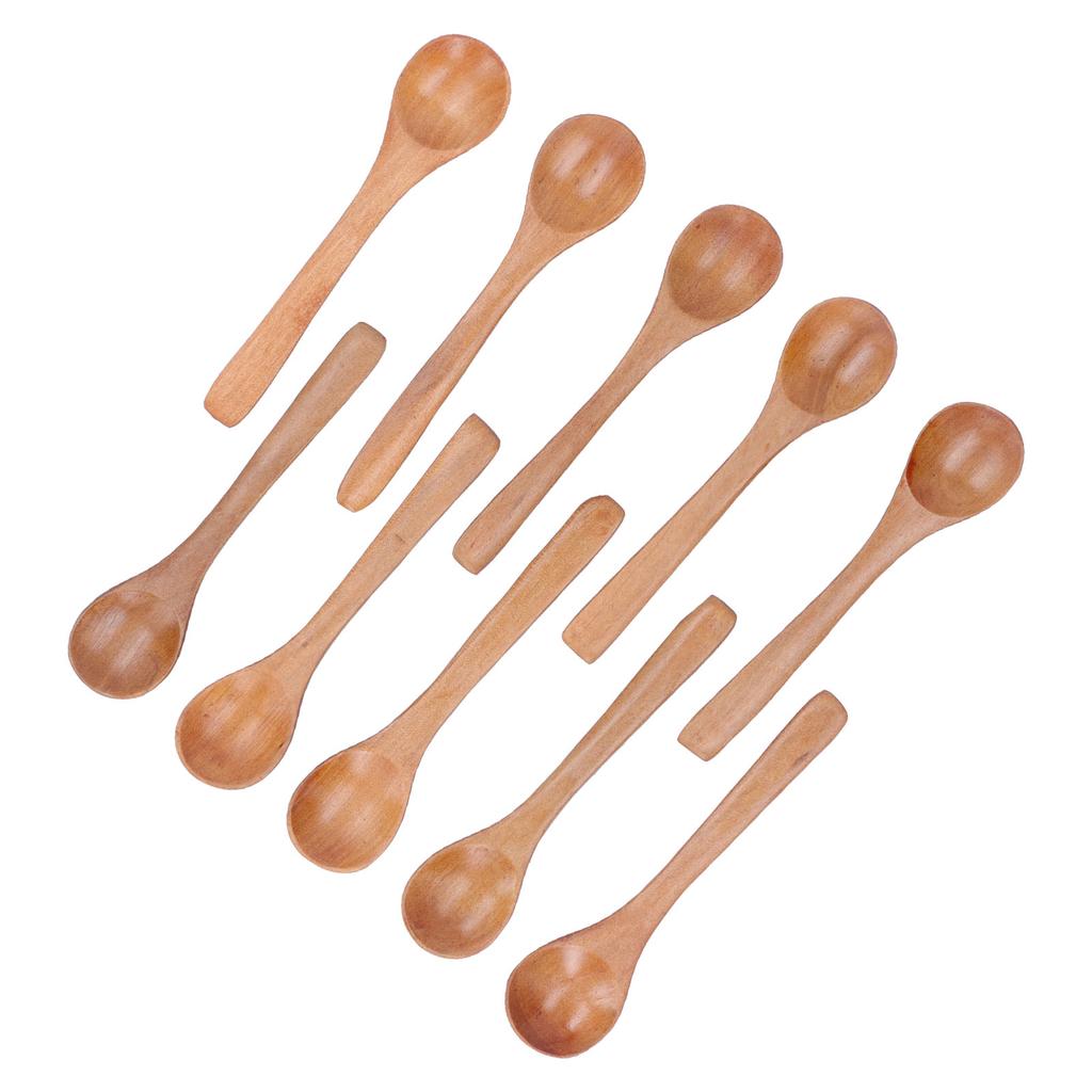 10pcs Wooden Spoon Children s Tableware Mini Round Seasoning Spoon with Long Handle for Kitchen5.1x1.2in