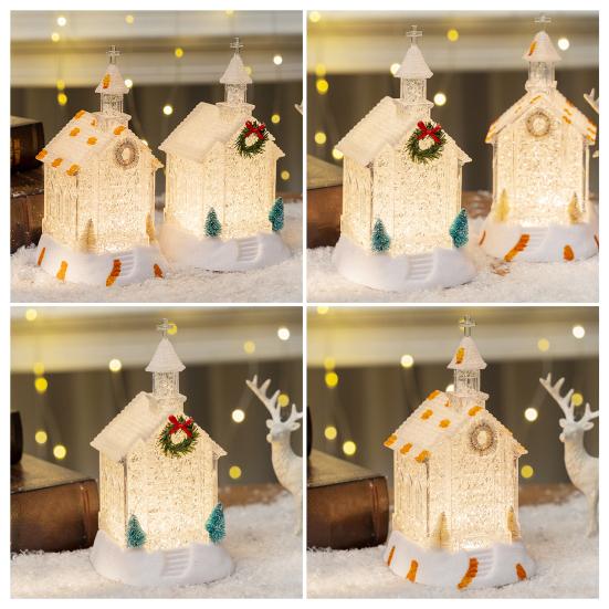 Christmas House Night Light Plastic Church Cottage Decor with LED Glow Decorative Holiday Lighting for Indoor Outdoor Holiday Display