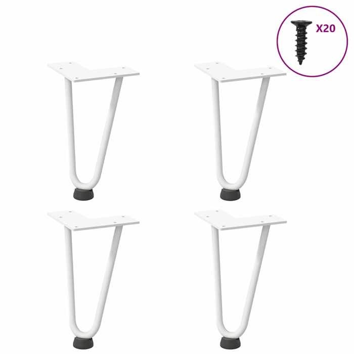 VidaXL Pieds en épingle à cheveux pour table basse 4 pièces Blanc 20 cm Acier massif 4012413