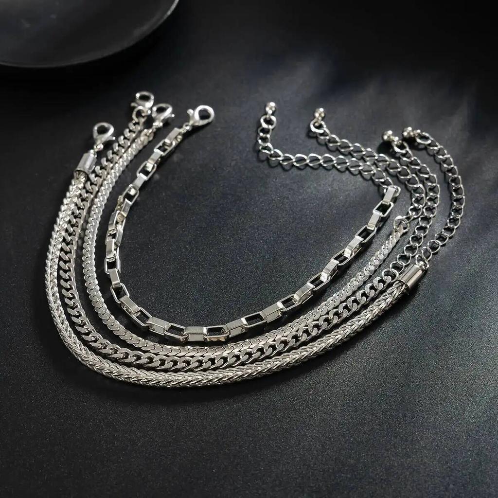 SHIXIN 4pcs/set Trendy Silver Color Cuban Chain Bracelet Men Hip-hop Adjustable Multi-layer Twisted Chain Bangle Male Jewelry